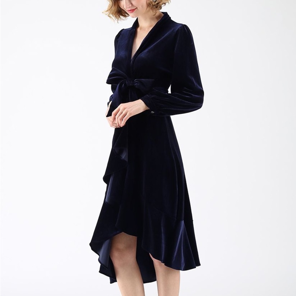 CHICWISH Velvet Midi Wrap Dress